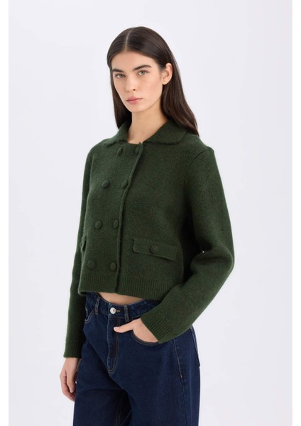 Regular Fit Polo Yaka Basic Düz Düğmeli Triko Hırka E2289AX24WN modelleri