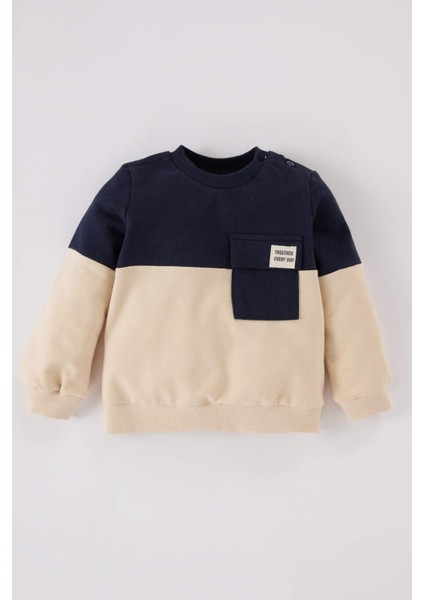 Erkek Bebek Bisiklet Yaka Renk Bloklu İçi Yumuşak Tüylü Sweatshirt A9753A524WN