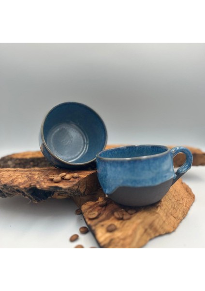 El Yapımı Stoneware Fincan , Vespora Stoneware Fincan , Mavi Antrasit Stoneware Fincan