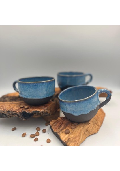 El Yapımı Stoneware Fincan , Vespora Stoneware Fincan , Mavi Antrasit Stoneware Fincan