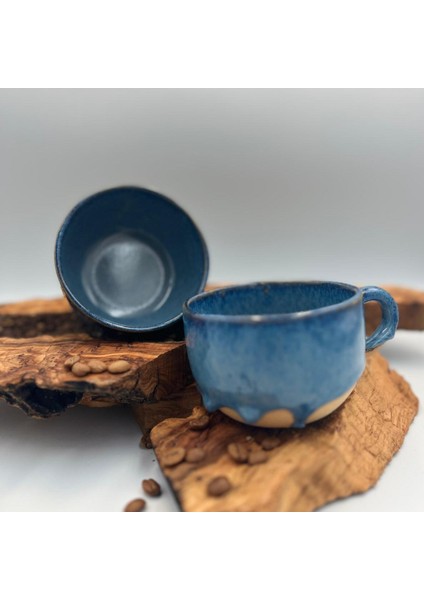 El Yapımı Stoneware Fincan , Ivna Stoneware Fincan , Mavi Kum Rengi Stoneware Fincan