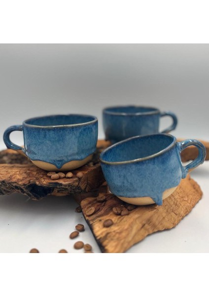 El Yapımı Stoneware Fincan , Ivna Stoneware Fincan , Mavi Kum Rengi Stoneware Fincan