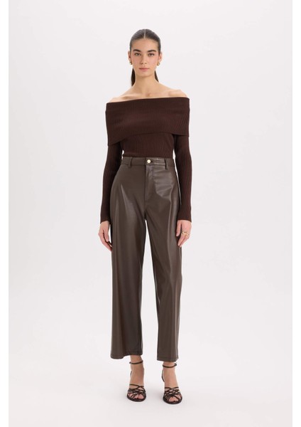 Culotte Yüksek Suni Deri Kışlık Pantolo Bel Crop Fit Crop D5251AX24AU fırsatları