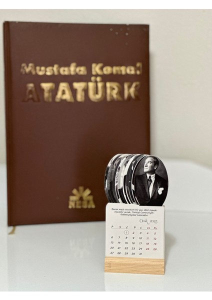 2025 Atatürk Takvimi Ahşap Ayaklı Atatürk Temalı Mini Özel Tasarım Takvim, Atatürk 2025 Takvim