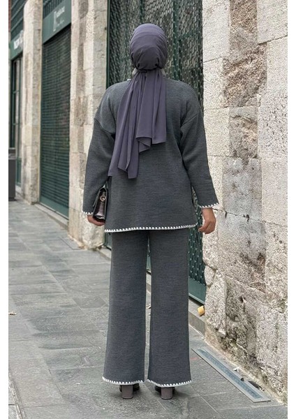 Kimono Pantolon Ikili Triko Takım 12154 Gri fiyatları