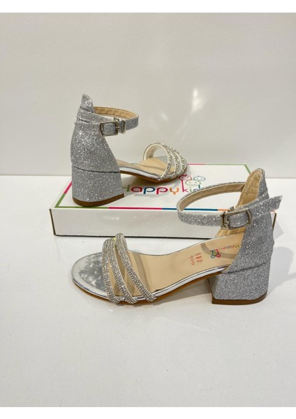 Kız Çocuk Abiye Ayakkabı Gümüş Taşlı 3 Bantlı Mezüniyet-Düğün Topuklu Kız Çocuk Abiye Ayakkabı fiyatları