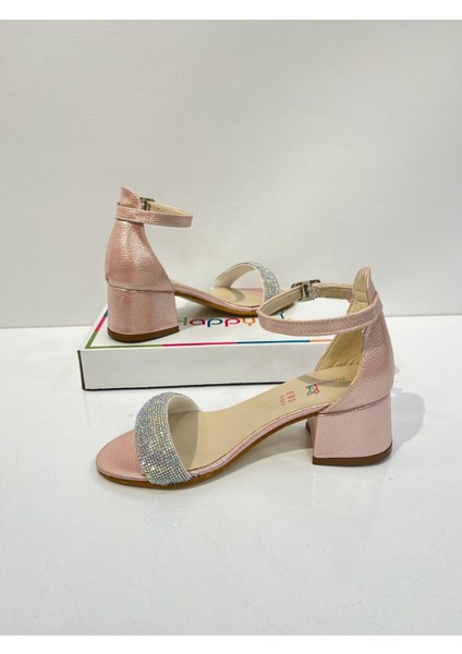 Kız Çocuk Abiye Ayakkabı Pudra Rugan Tek Bantlı Taşlı Mezüniyet-Düğün Topuklu Çocuk Abiye Ayakkabı modelleri