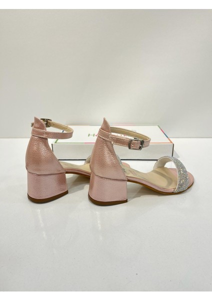 Kız Çocuk Abiye Ayakkabı Pudra Rugan Tek Bantlı Taşlı Mezüniyet-Düğün Topuklu Çocuk Abiye Ayakkabı indirimleri