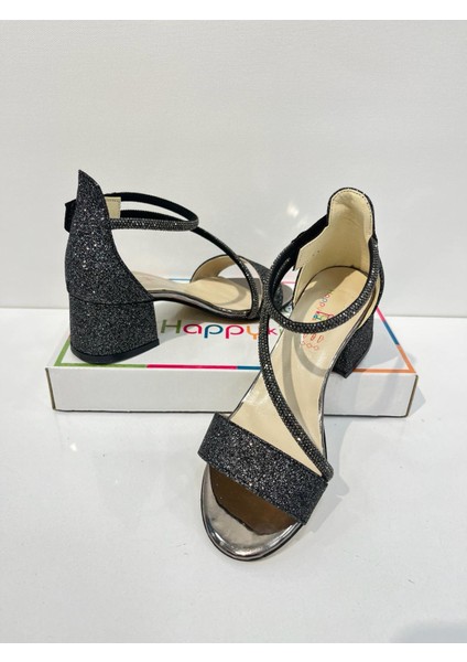 Kız Çocuk Abiye Ayakkabı Platin Bilekten Kordonlu Mezüniyet-Düğün Topuklu Kız Çocuk Abiye Ayakkabı