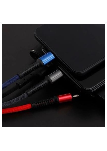 Işıklı Anahtarlık Model 3 In 1 USB Çıkışlı Mikro,type-C ve Iphone Uyumlu Şarj Kablosu