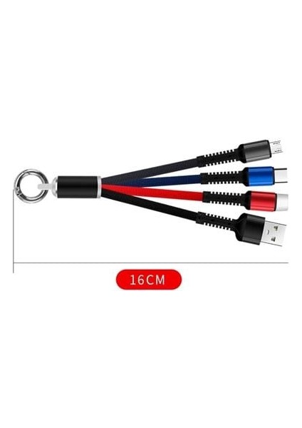 Işıklı Anahtarlık Model 3 In 1 USB Çıkışlı Mikro,type-C ve Iphone Uyumlu Şarj Kablosu