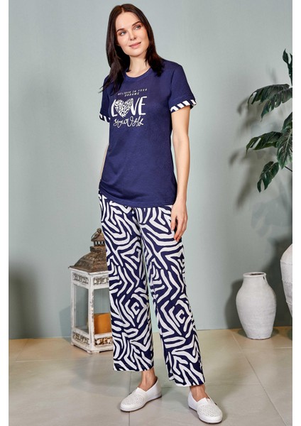 Modern Desenli Yazlık Kısa Kol Pijama Takımı Dowry 08-103