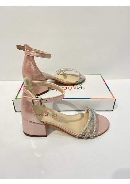 Kız Çocuk Abiye Ayakkabı Pudra Taşlı 3 Bantlı Mezüniyet-Düğün Topuklu Kız Çocuk Abiye Ayakkabı fiyatları