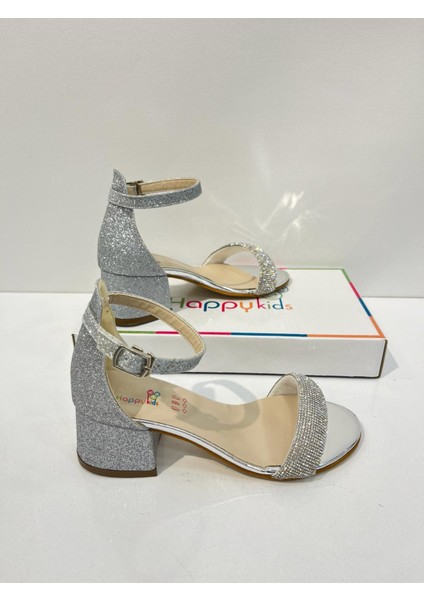 Kız Çocuk Abiye Ayakkabı Gümüş Rugan Tek Bantlı Taşlı Mezüniyet-Düğün Topuklu Çocuk Abiye Ayakkabı modelleri