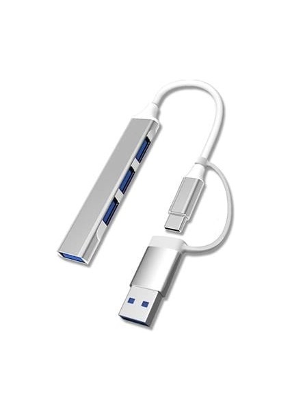 4 Portlu Bağlantı Istasyonu Ultra Ince USB Bölücü Type-C Tipi Çoklu Arayüz Adaptörü Multi USB Çoklayıcı