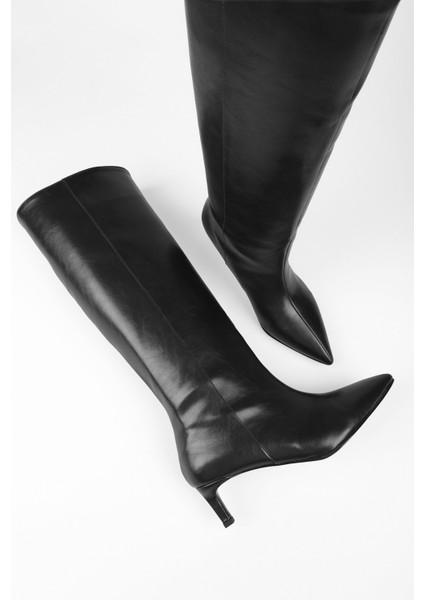 Kadın Blaze Siyah Cilt Kısa Sivri Topuklu Çizme fırsatları