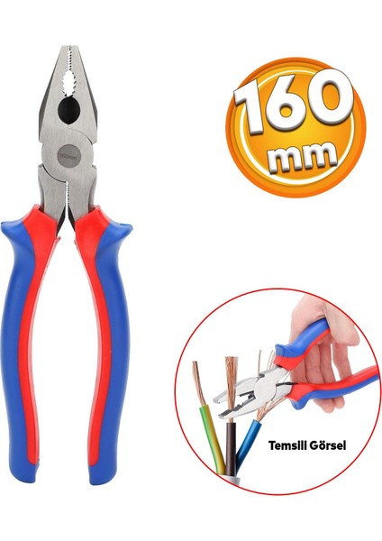 Ugr Çok Amaçlı Sağlam Ekonomik Pense 160 mm Ergonomik Pvc Izole Saplı Tel Keblo Kesme Sıyırma Sıkma