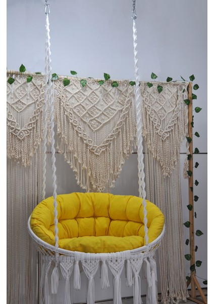 Makrome Relax Salıncak ( Beyaz ) Minderli