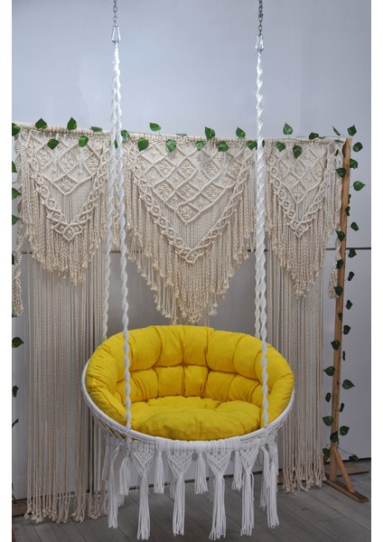 Makrome Relax Salıncak ( Beyaz ) Minderli
