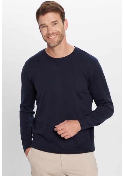 Erkek Slim Fit Bisiklet Yaka Lacivert Triko Kazak