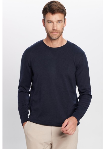 Erkek Slim Fit Bisiklet Yaka Lacivert Triko Kazak fiyatları