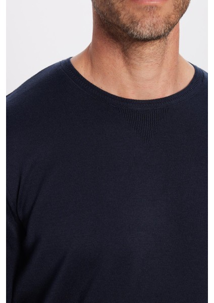 Erkek Slim Fit Bisiklet Yaka Lacivert Triko Kazak modelleri