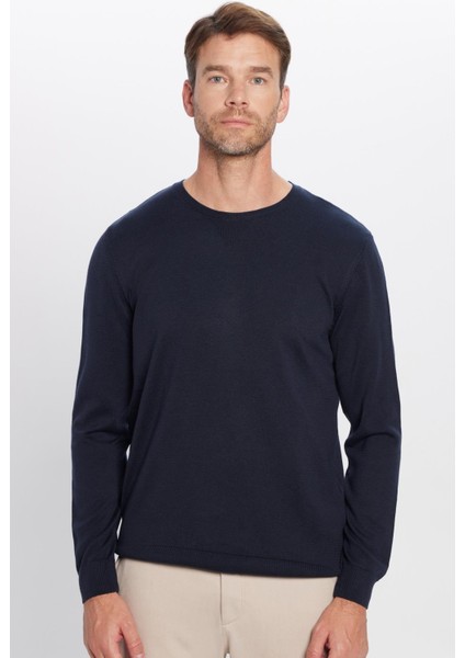 Erkek Slim Fit Bisiklet Yaka Lacivert Triko Kazak indirimleri