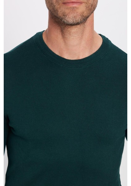 Erkek Slim Fit Bisiklet Yaka Yeşil Triko Kazak modelleri