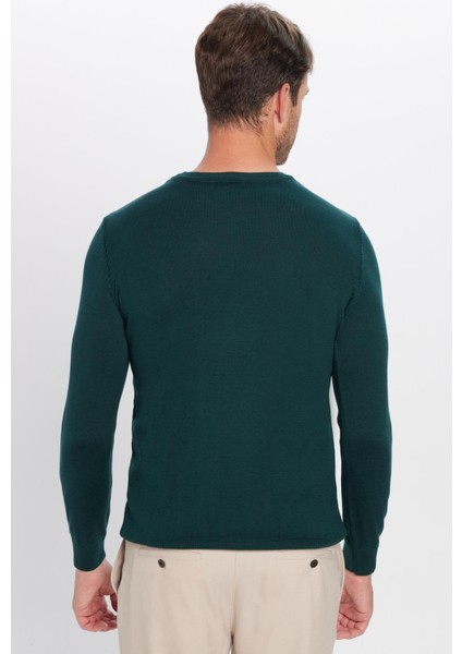 Erkek Slim Fit Bisiklet Yaka Yeşil Triko Kazak indirimleri