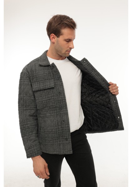 Füme Çizgili Kapitone Detaylı Regular Fit CEKET-2455
