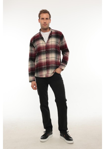 Bordo Siyah Kareli Regular Fit Oduncu Gömleği- 2449