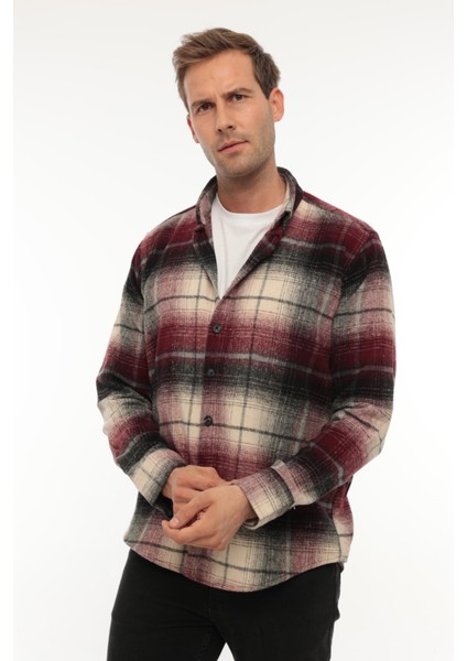 Bordo Siyah Kareli Regular Fit Oduncu Gömleği- 2449