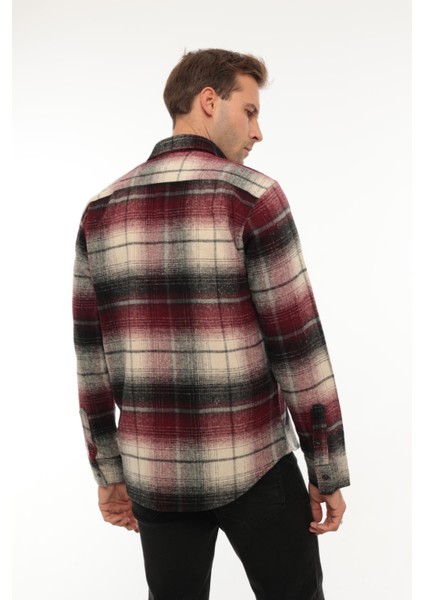 Bordo Siyah Kareli Regular Fit Oduncu Gömleği- 2449
