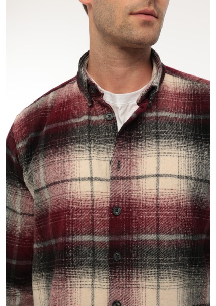 Bordo Siyah Kareli Regular Fit Oduncu Gömleği- 2449