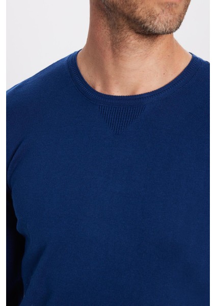 Erkek Slim Fit Dar Kesim Bisiklet Yaka Lacivert Triko Kazak modelleri