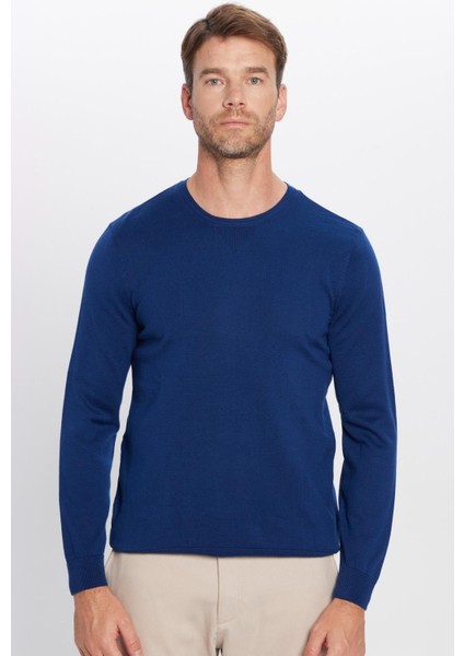 Erkek Slim Fit Dar Kesim Bisiklet Yaka Lacivert Triko Kazak fırsatları