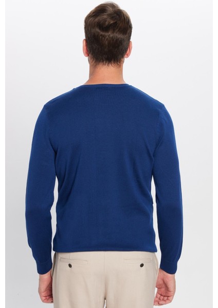 Erkek Slim Fit Dar Kesim Bisiklet Yaka Lacivert Triko Kazak indirimleri