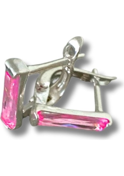 925 Ayar Gümüş Pembe Taş Çocuk Küpe