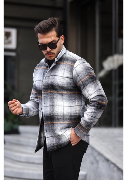 Beyaz Siyah Kareli Regular Fit Oduncu Gömleği- 2449