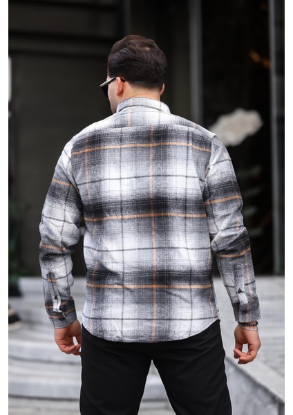 Beyaz Siyah Kareli Regular Fit Oduncu Gömleği- 2449