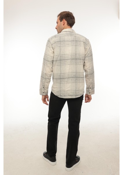 Ekru Çizgili Regular Fit Oduncu Gömleği- 2448