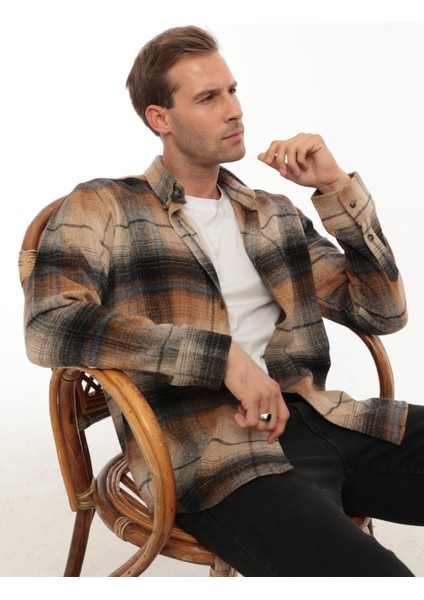 Kamel Siyah Kareli Regular Fit Oduncu Gömleği- 2449 fırsatları