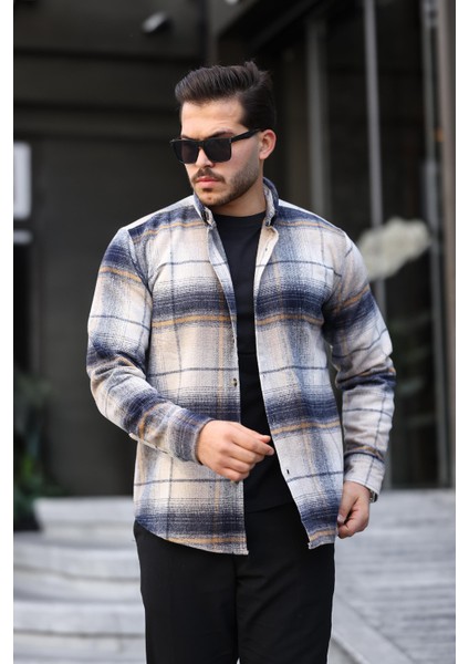 Bej Siyah Kareli Regular Fit Oduncu Gömleği- 2449