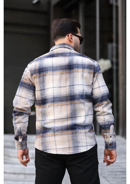 Bej Siyah Kareli Regular Fit Oduncu Gömleği- 2449
