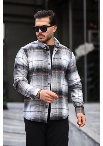 Beyaz Siyah Kareli Regular Fit Oduncu Gömleği- 2449