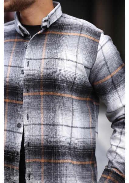 Beyaz Siyah Kareli Regular Fit Oduncu Gömleği- 2449 fiyatları