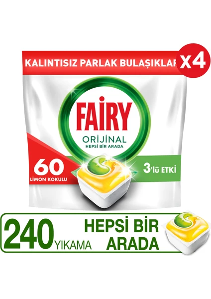 Hepsi Bir Arada 240 Yıkama Bulaşık Makinesi Deterjanı Deterjanı Tableti / Kapsülü Limon Kokulu (120 x 2 Yıkama)