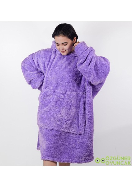 Rahat ve sıcacık peluş polar giyilebilir battaniye pijama, konforlu uyku keyfi için ideal, mor-lila.