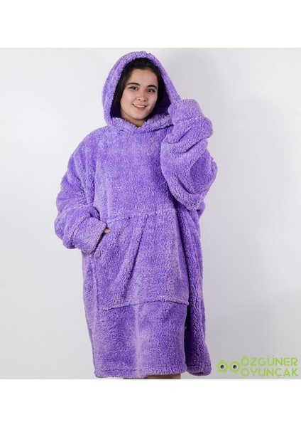 Rahat ve sıcacık peluş polar giyilebilir battaniye pijama, konforlu uyku keyfi için ideal, mor-lila.