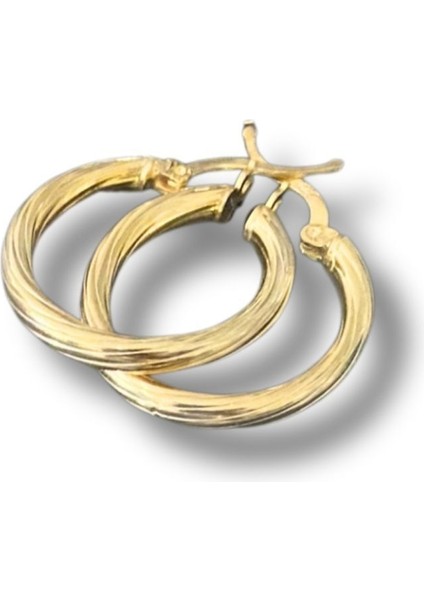 925 Ayar Desenli Halka Küpe Gold